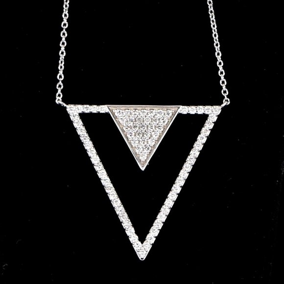 19595 EFFY 14K White Gold 0.75ct Pave Diamond Double Triangle Pendant 18'' Chain - Picture 1 of 7